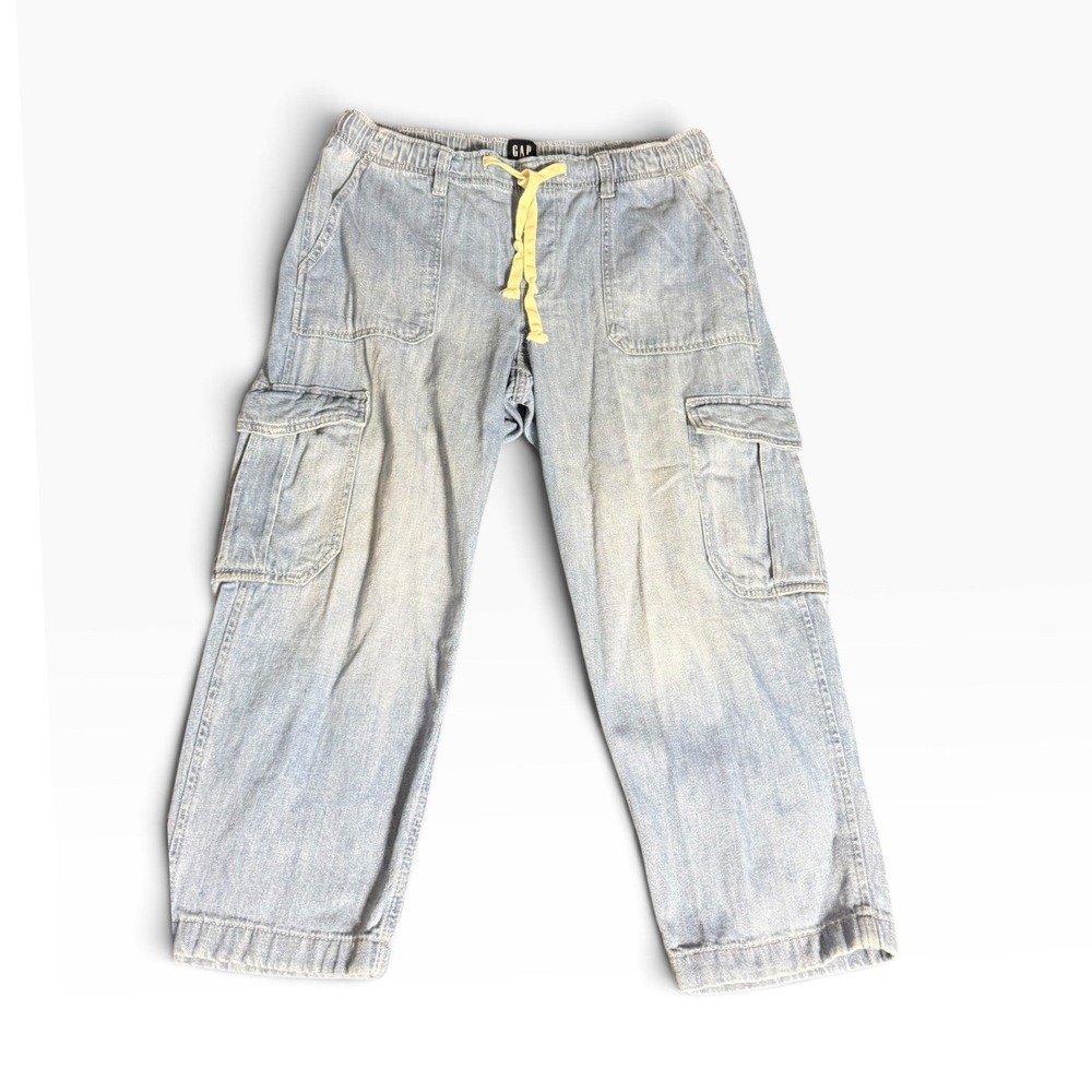 GAP Easy Jean Cargo Pants Large Petite Indigo Drawstring Utility Pockets